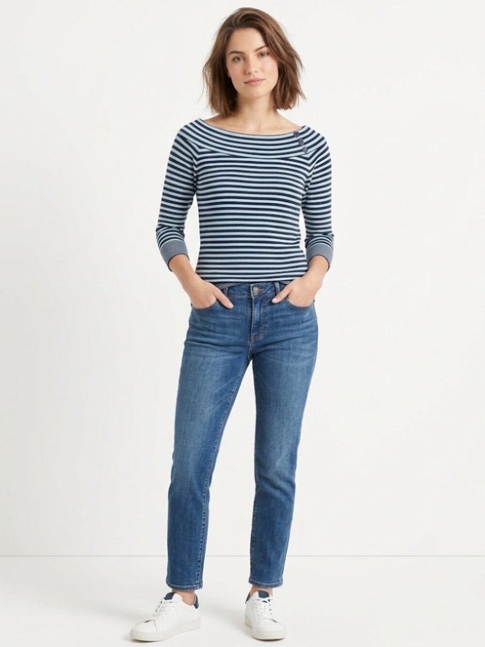 Vintage Divided H&M Made in England Striped Off Shoulder Knit Top UK 12 US M